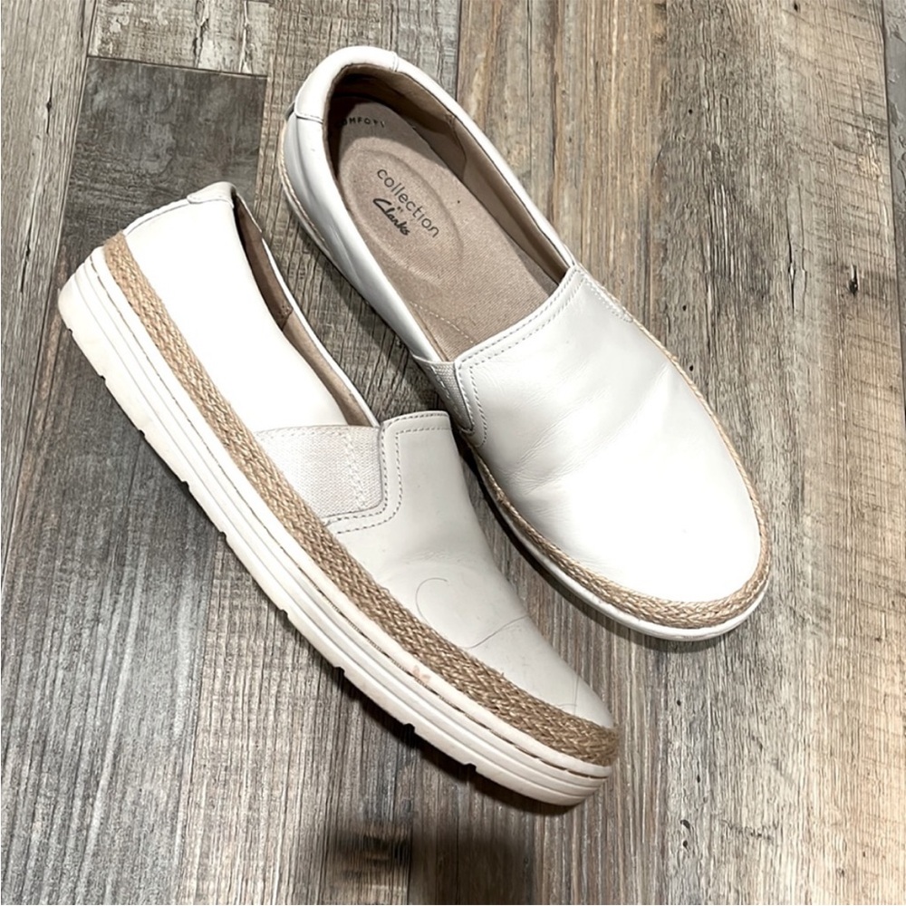Clarks White Slip-On Espadrille Platform Sneakers